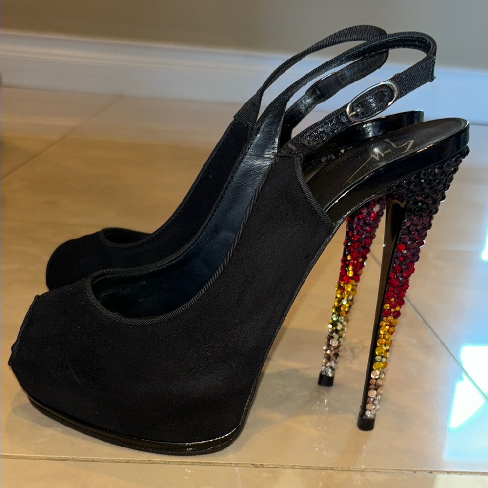Giuseppe Zanotti Black and Red Crystal Embellished Heels